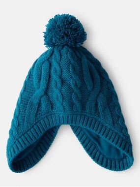NWT Carters toddler Teal Cable Knit Pom Pom Beanie 12-24 months
